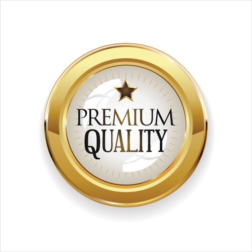 Premium quality golden badge isolated on white vector image