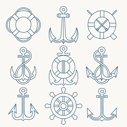 nautical thin line emblem set vector image vector image