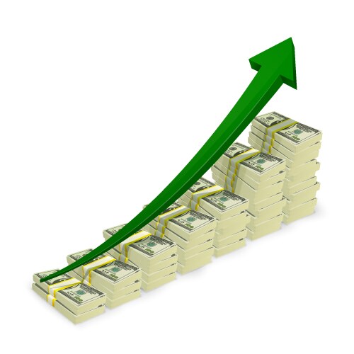 Rising Money Stacks with Arrow Vector Image