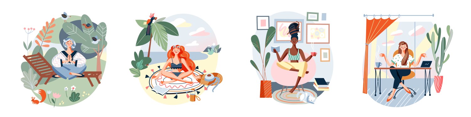 Women relax in zen pose set sitting lotus Vector Image