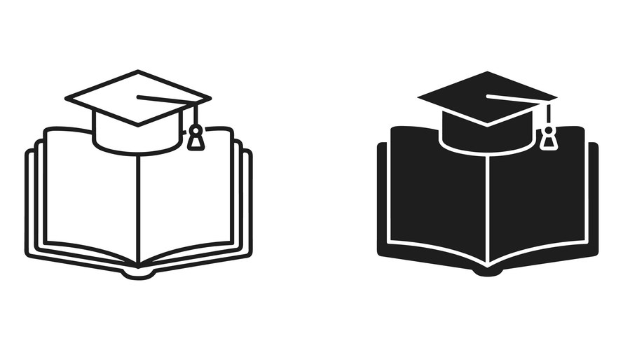 Education icon open book with graduation cap line Vector Image
