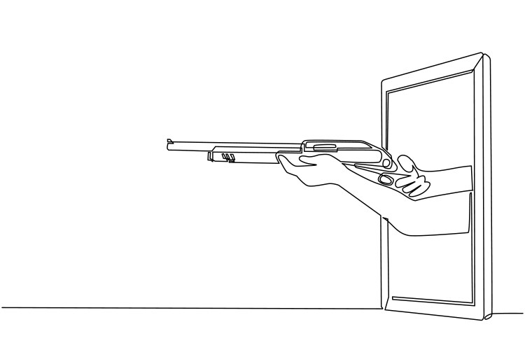 Single one line drawing hand holding shotgun Vector Image