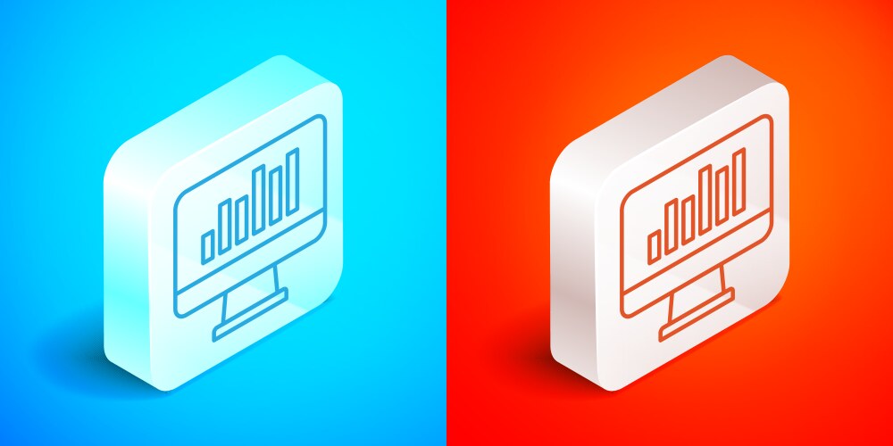 Isometric line computer monitor with graph chart vektorbild
