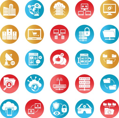 Data and networking icons set every single vector image