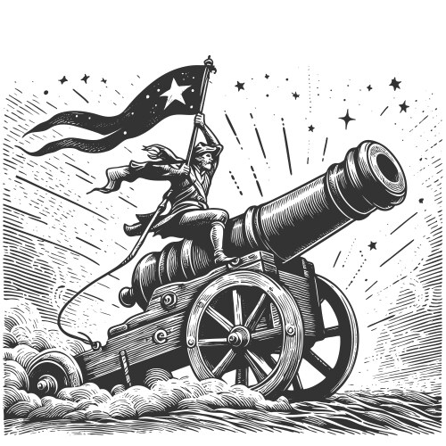 Epic warrior riding a giant cannon Vector Image