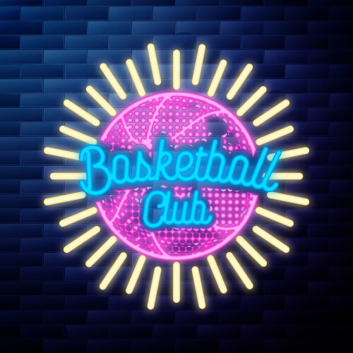 vintage basketball emblem glowing neon sign vector image