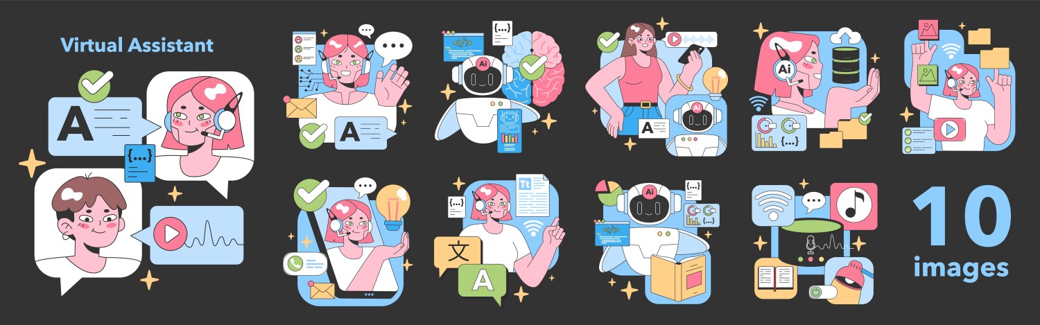 Virtual assistant set flat – Royalty-Free Vector | VectorStock