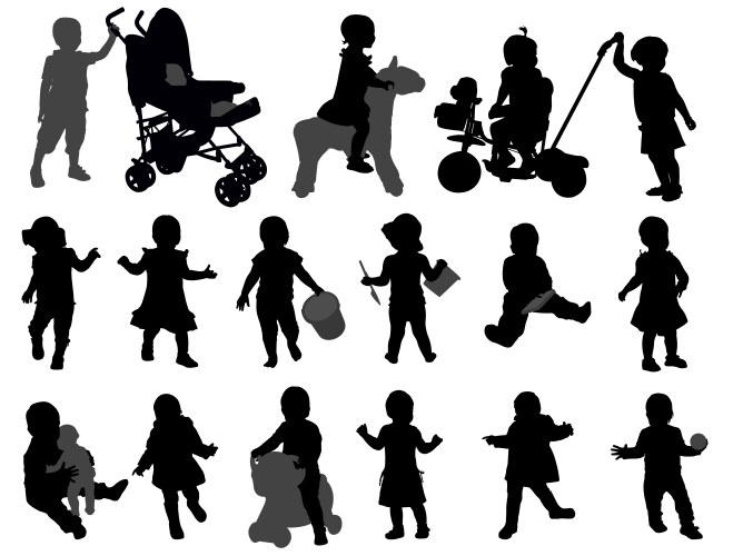 Child Silhouettes - Toddlers Playing Vector Image