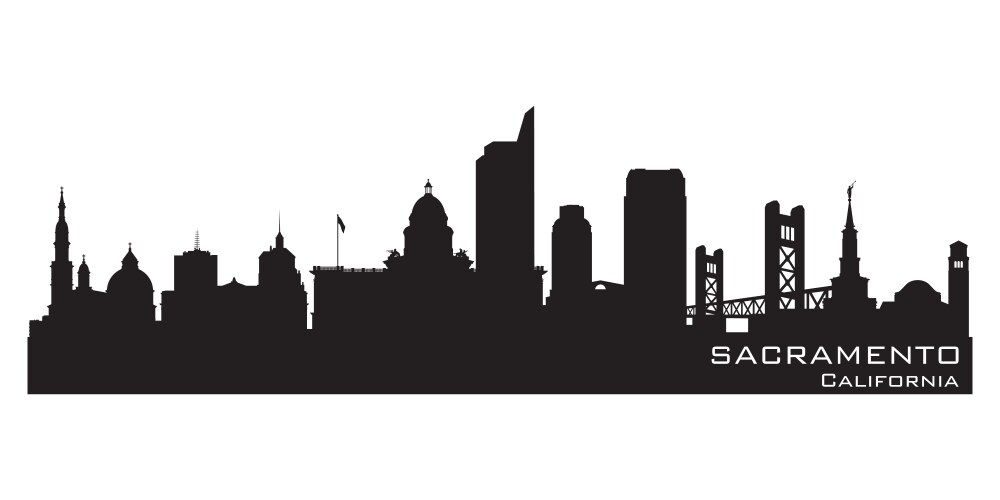 Sacramento City Skyline Silhouette Vector Image