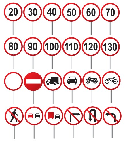 Road sign glossy set Royalty Free Vector Image