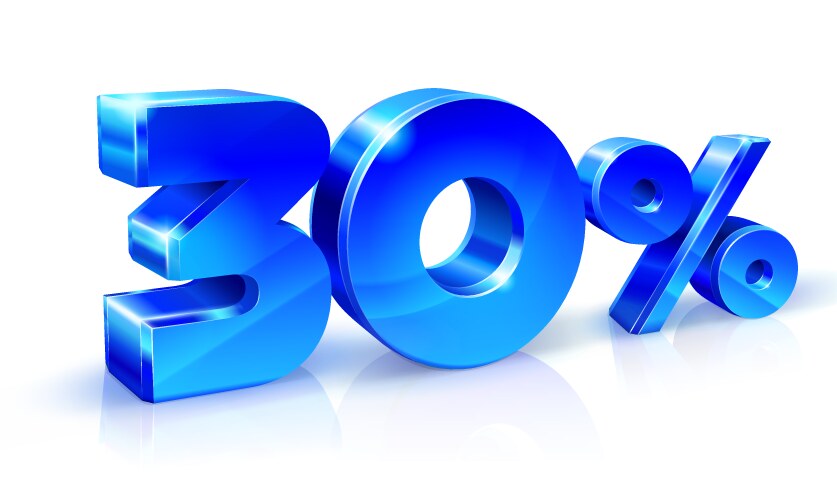 Glossy blue 30 thirty percent off sale isolated vector image