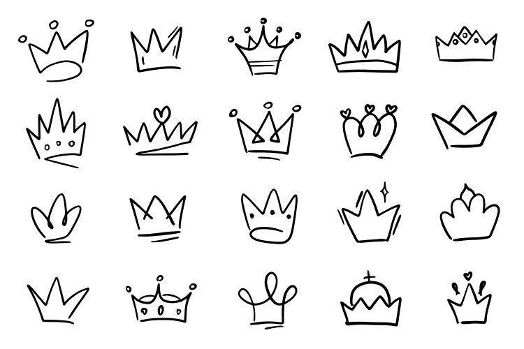 Hand-drawn crown icons collection Vector Image