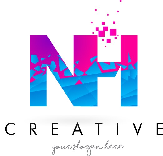 Nh n h letter logo with shattered broken blue Vector Image