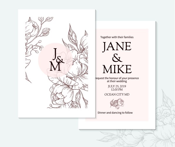 Elegant Peony & Rose Wedding Card Vector Image