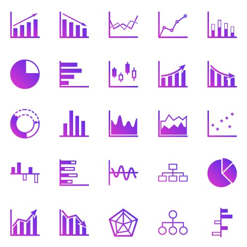 Gradient Graph Icons - Data & Charts vector image