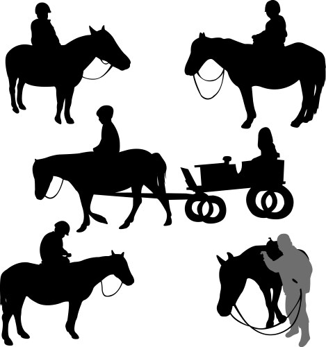 Children Riding Horses Silhouettes Vector Image