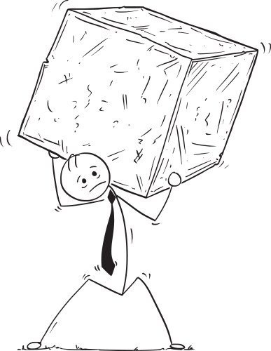 conceptual cartoon of businessman carrying big vector