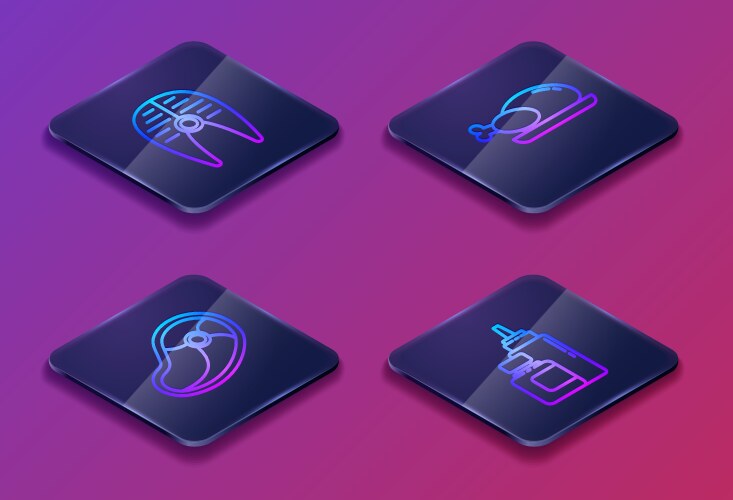 Set isometric line fish steak meat roasted Vector Image