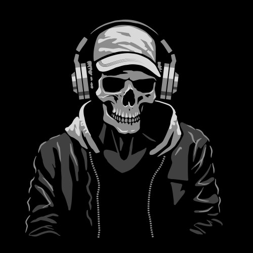 Skeleton in headphones and jacket on a dark Vector Image