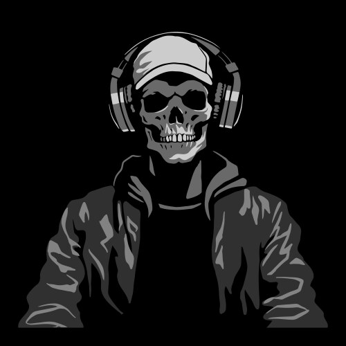 Skeleton in headphones and jacket on a dark Vector Image