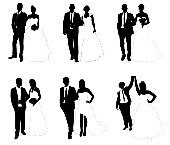 Wedding love silhouettes Royalty Free Vector Image