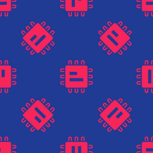 Red computer processor with microcircuits cpu icon vector image