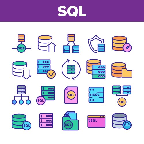 Sql database collection elements icons set vektorbild
