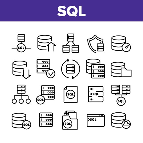 Sql database collection elements icons set vektorbild