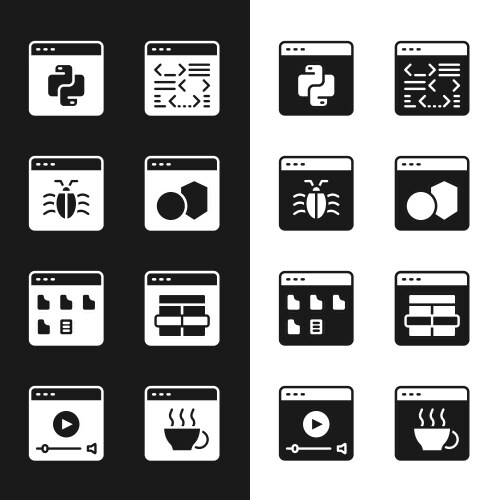 Set software system bug python programming vector image