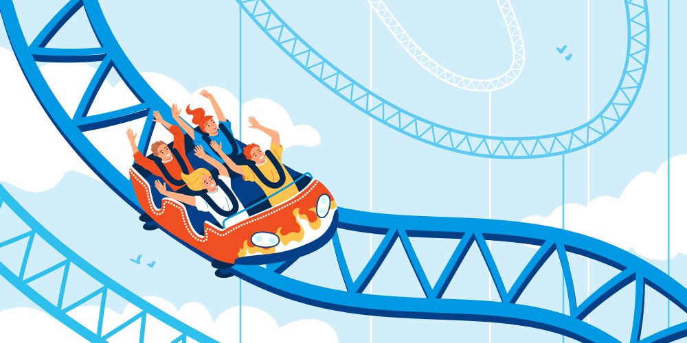 Scene with roller coaster and carousel in fun Vector Image
