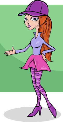 Cartoon beautiful girl character in baseball cap Vector Image