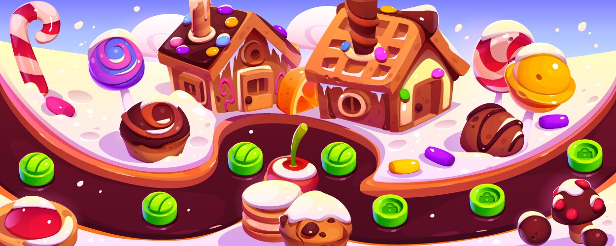 Candy planet game ui level map cartoon 2d menu vector image