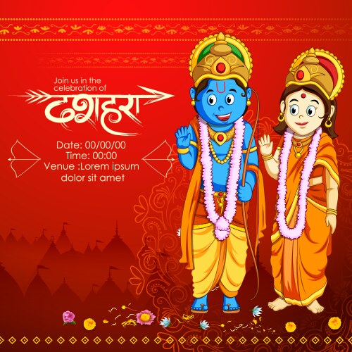 Lord rama and sita in dussehra poster Vector Image