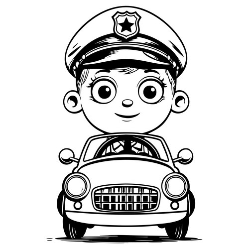 Cute Police Kid Driving Car Vector Image