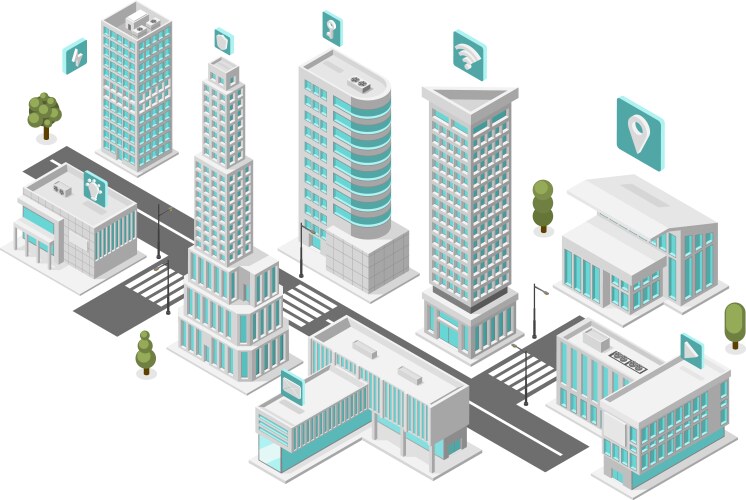 isometric smart city digital suburb with free vector