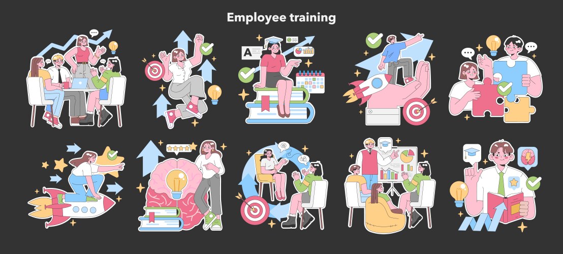 Employee training set flat vector image