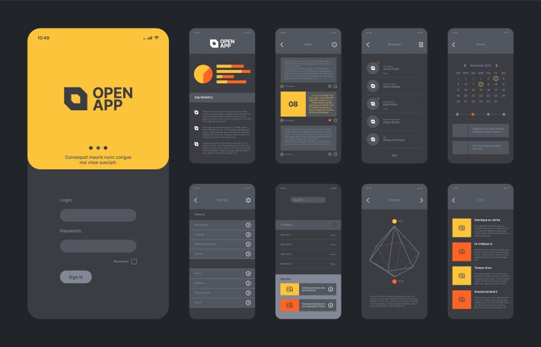 Mobile application layout smartphone web ui kit vector image