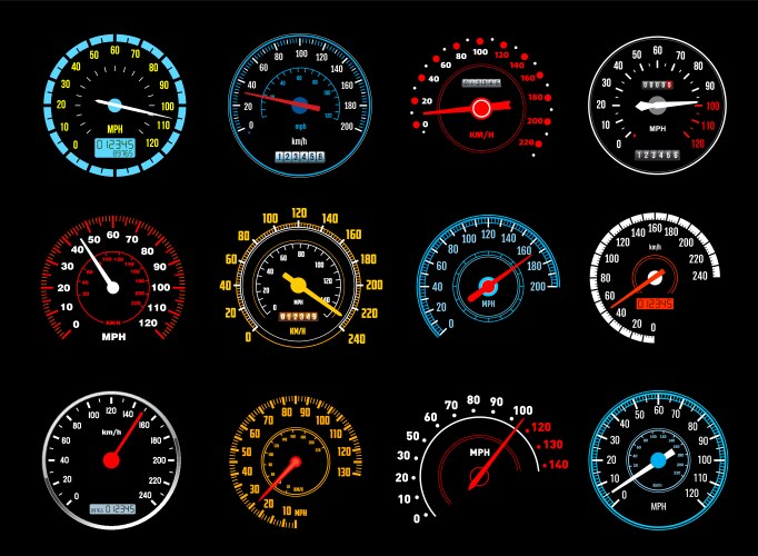 Colorful car dashboard interface and indicators Vector Image