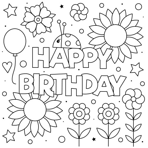 happy birthday coloring page black and white vector image