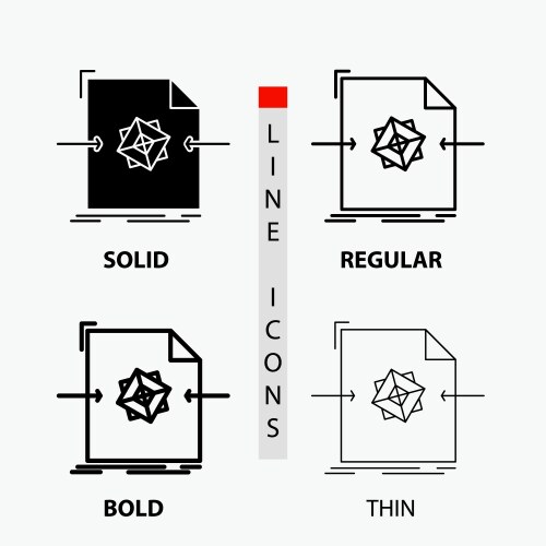 3d document file object processing icon in thin vector image