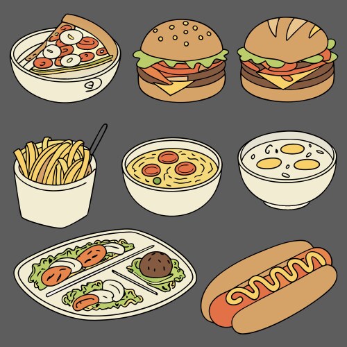 Colorful Fast Food Collection Vector Image