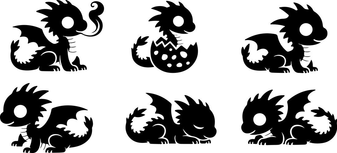 Black Silhouette Baby Dragons Vector Image