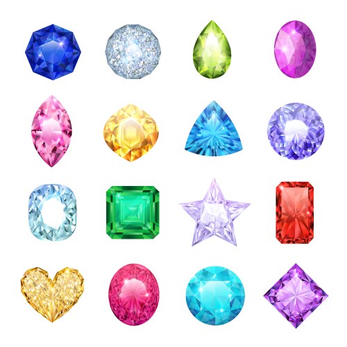 Polygonal crystals icons big set Royalty Free Vector Image
