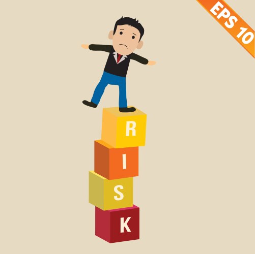 Cartoon businessman stand on risk block Royalty Free Vector