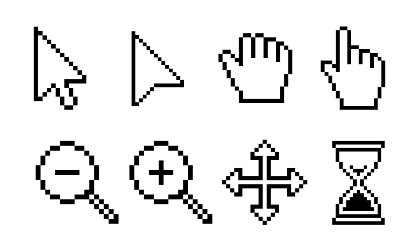Pixel click cursor icon set different computer vector image