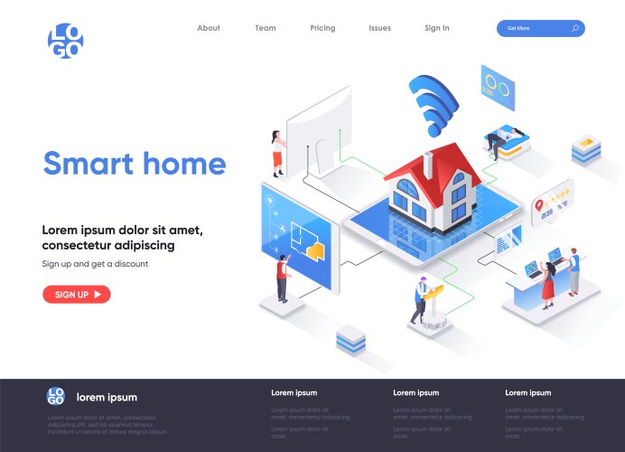 smart home isometric landing page online vector image