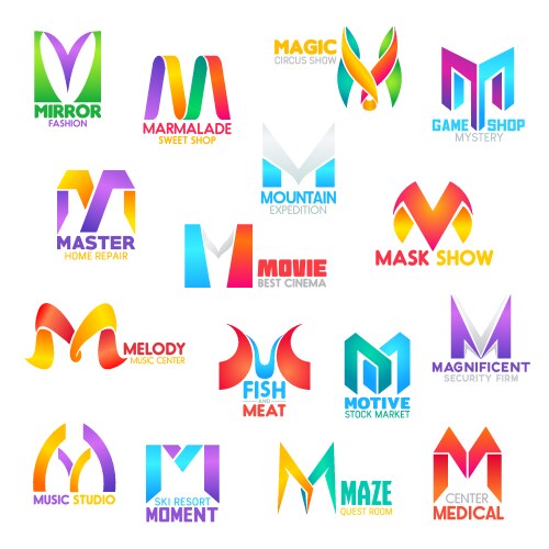 m letter corporate identity business icons vector image vector image