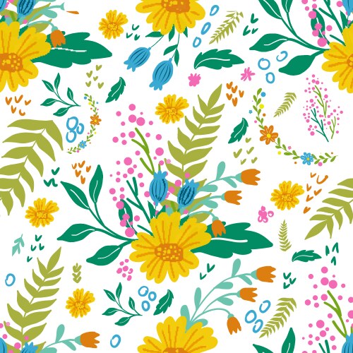 Floral Seamless Pattern - Delicate Blooms Vector Image