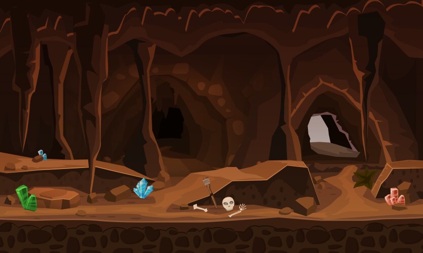 Dark Terrible Cave Game Background Royalty Free Vector Image
