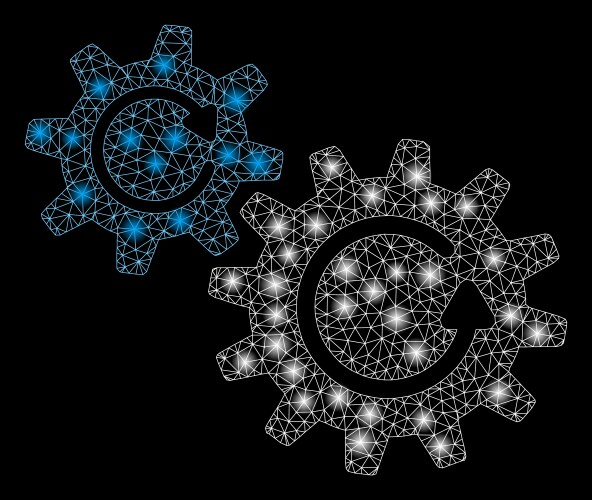 Glossy mesh carcass cogs rotation with flash spots vector image